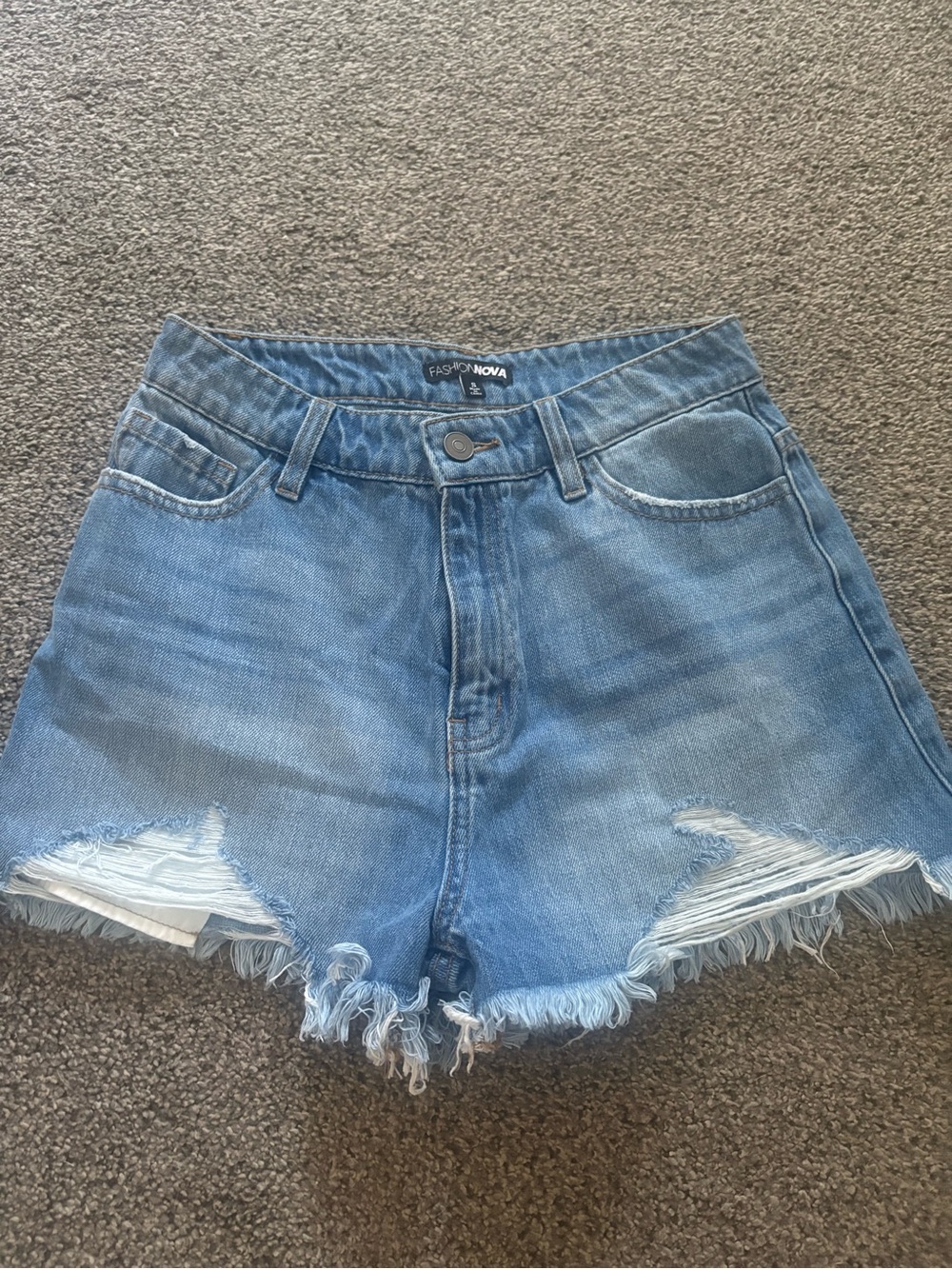 Fashion Nova Light Blue Frayed Hem Distressed Denim Shorts